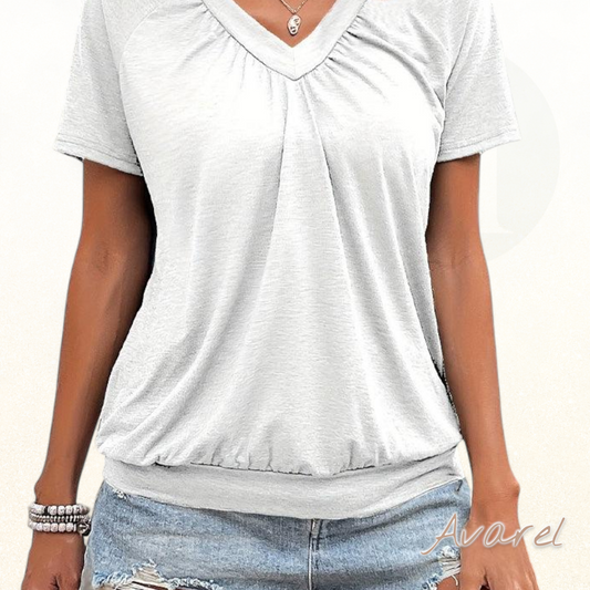 Casual T-Shirt mit Falten und V-Ausschnitt