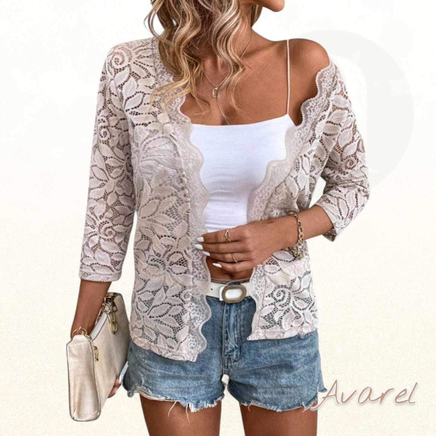 Elegant uni Spitzen-Design mit stilvollen Dreiviertelärml