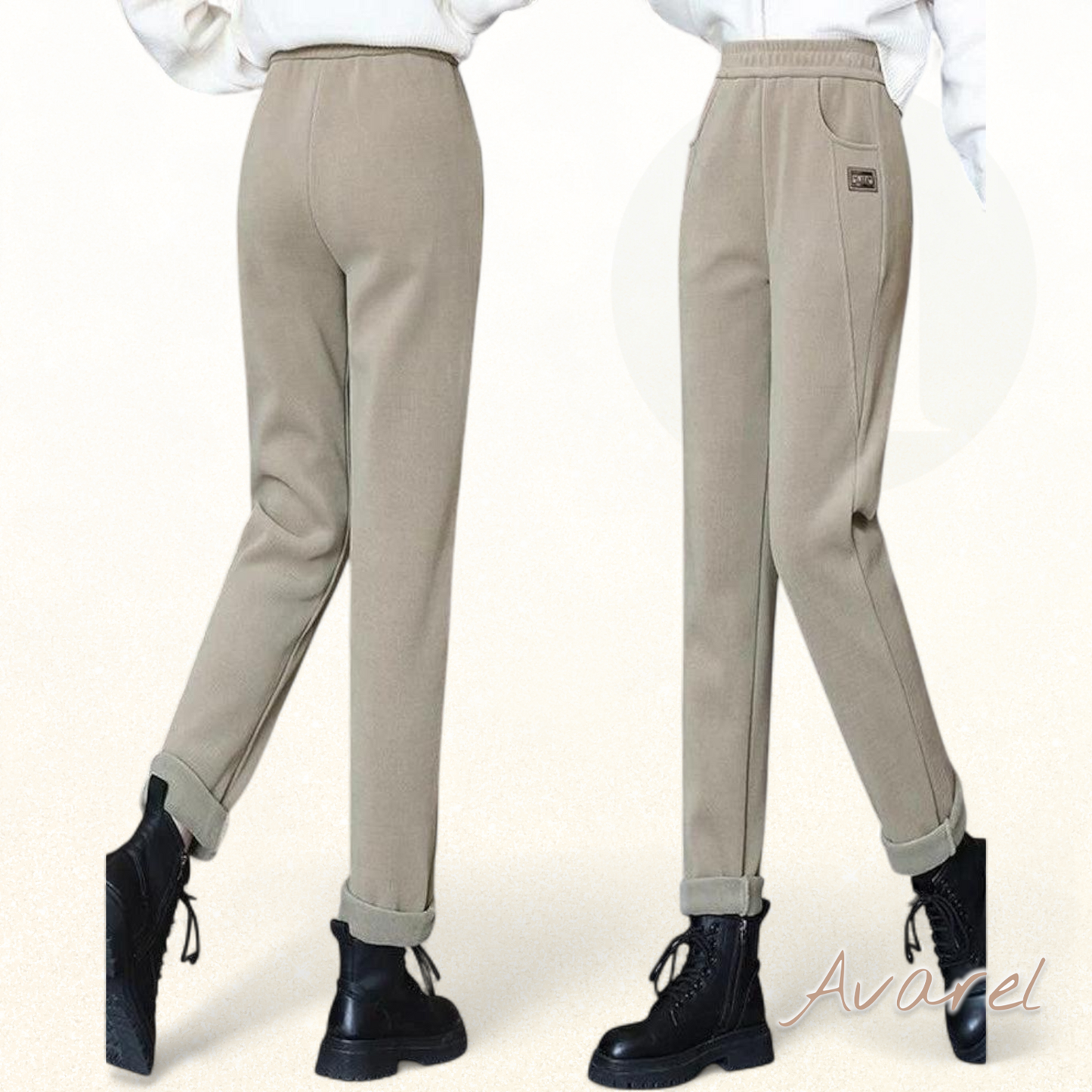 Luxuriösi Warm Hochtaillierte Hose mit Flauschigem Wollfutter