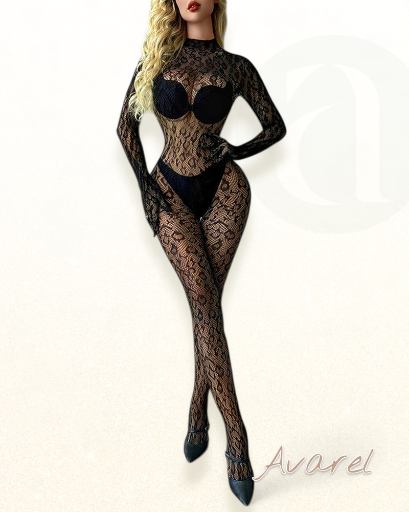 Langärmlige Einteiler-Unterwäsche mit Fischernetz-Design für stilvolle und bequeme Bedeckig