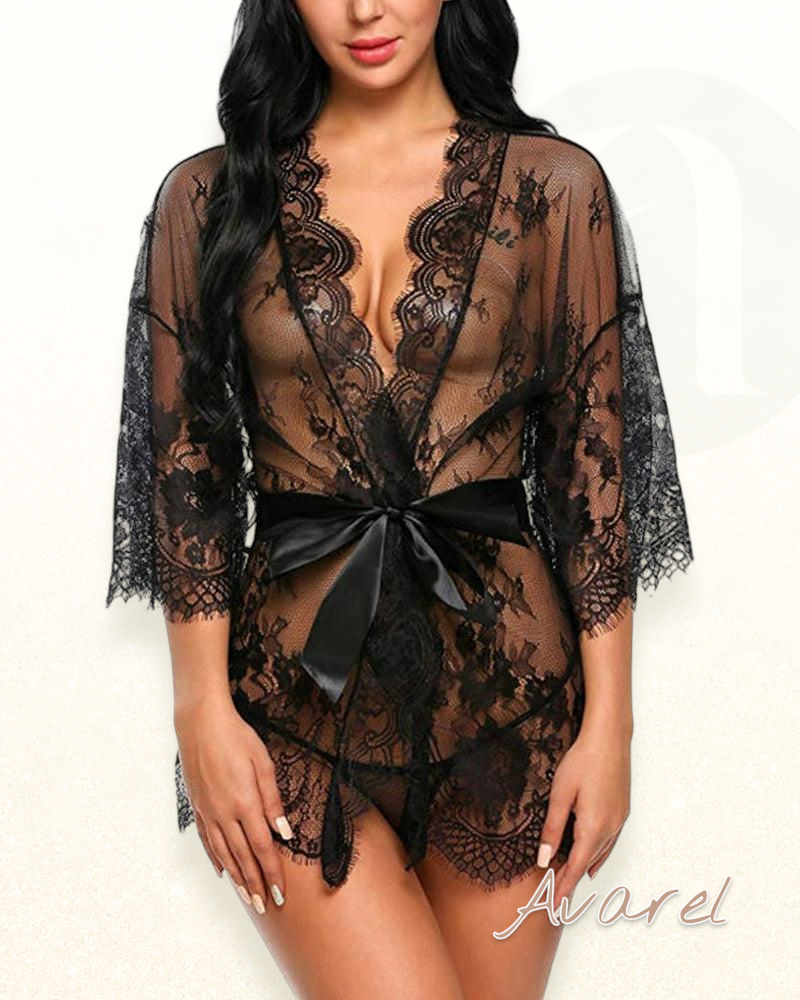 Stilvolle einfarbigi Spitze-Pyjama für Damen