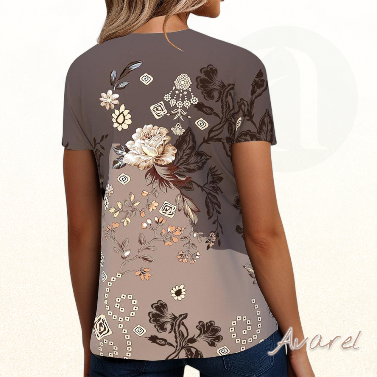 Schickes V-Ausschnitt T-Shirt mit Blumenmuster und kurze Ärmel