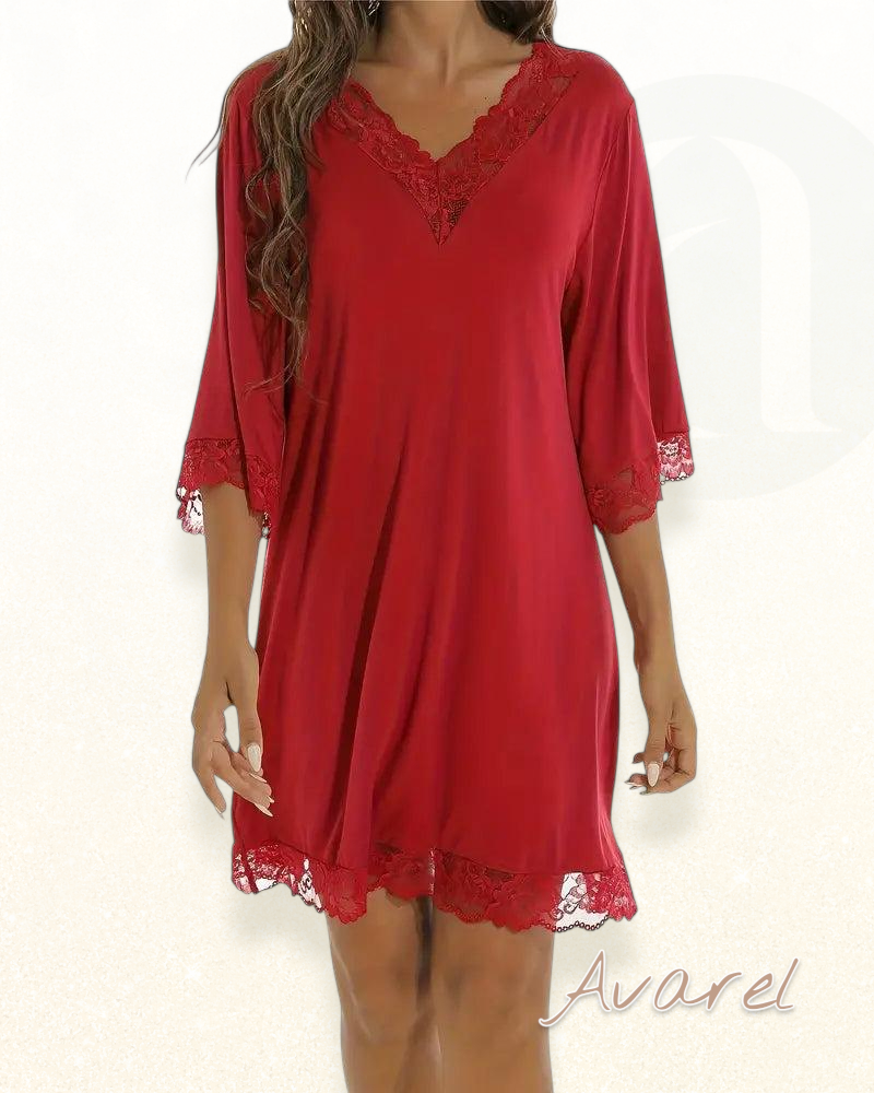 Elegantes V-Ausschnitt Kleid mit verführerischem Spitzen-Einsatz für stilvolle Auftritte