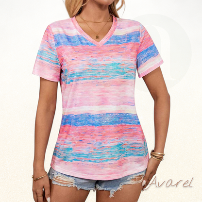 Vielseitigs bunt gestreifets V-Ausschnitt T-Shirt