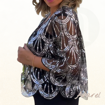 Stilvolle Pailletten-Mäntel mit eleganten Wellenkanten
