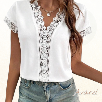 Stylischs einfarbigs T-Shirt mit elegante Spitzen-Detail