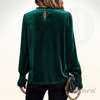 Elegants langärmligs Samt-Top mit stilvolle Gerüsch-Design