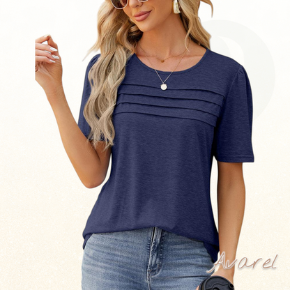 Stylisch-einfarbiges T-Shirt mit eleganter geraffter U-Ausschnitt