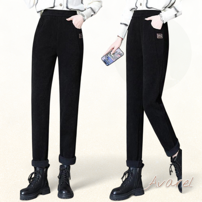 Luxuriösi Warm Hochtaillierte Hose mit Flauschigem Wollfutter