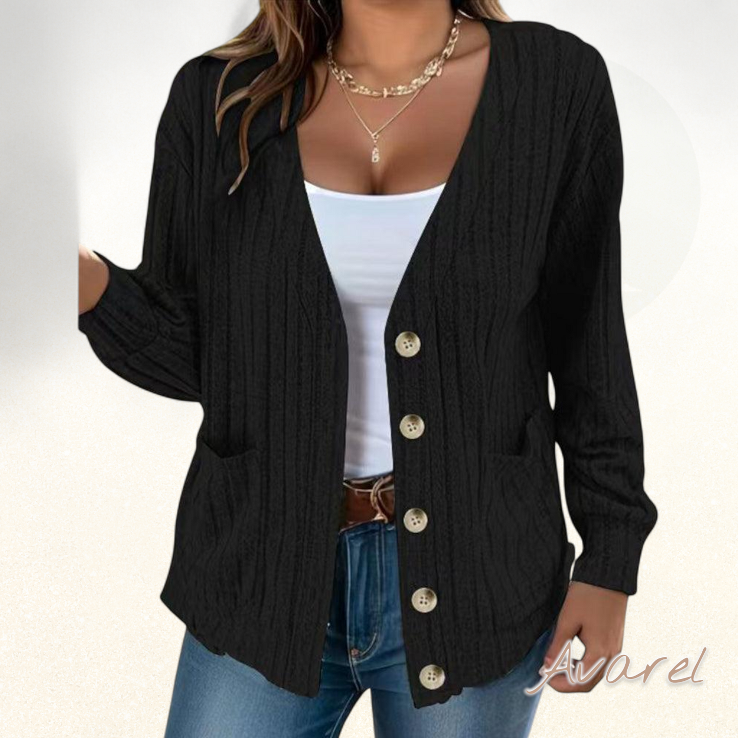 Stilvoller eifarbiger Mantel mit lange Ärmle und elegante V-Ausschnitt