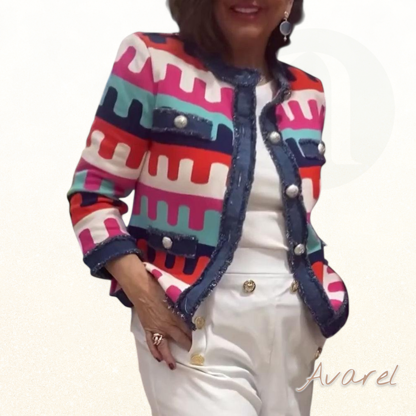 Stilvoll Jacke mit Knopfleist und auffälligem farbigem Design