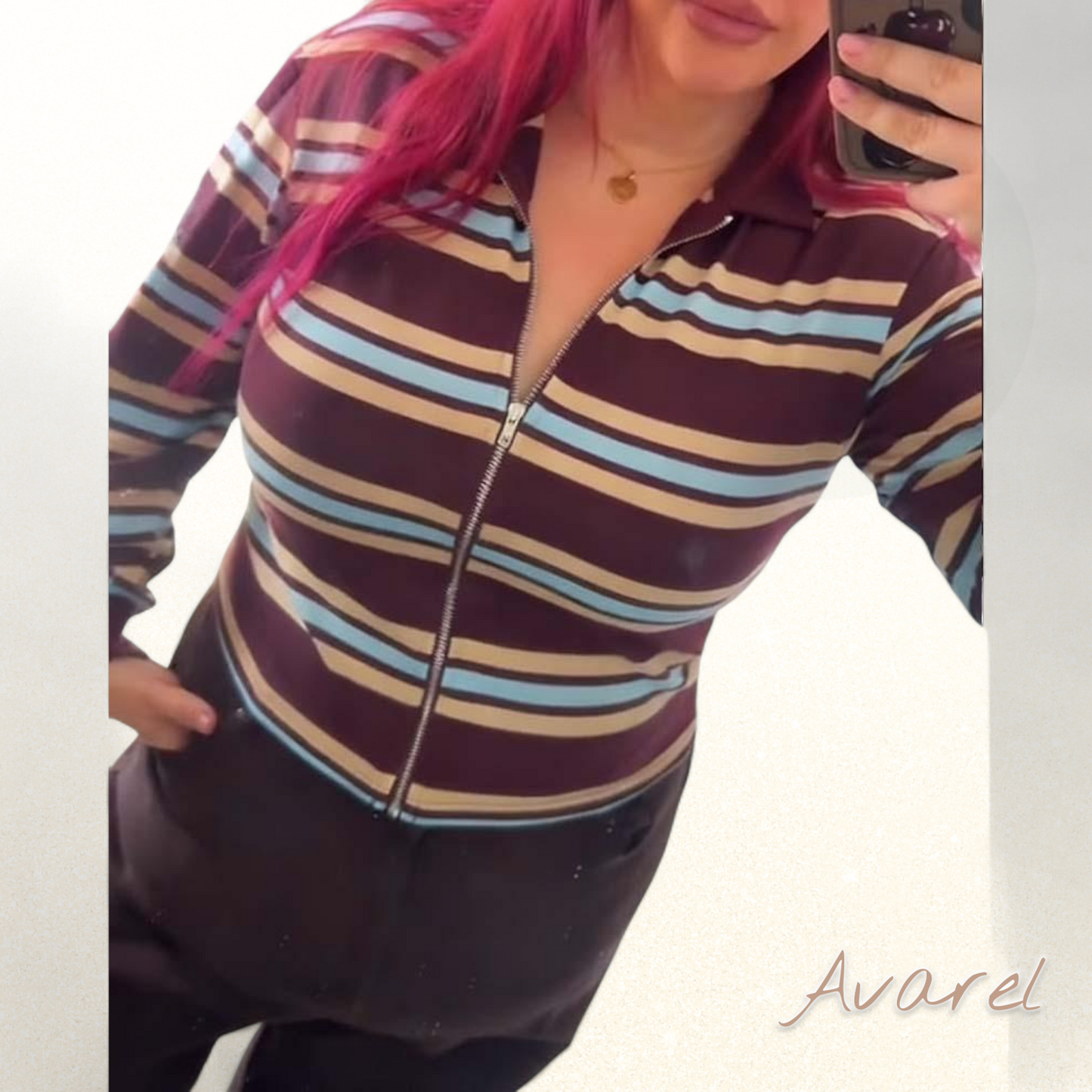 Stylisch doppelseitigi streifeti Jacke mit Reissverschluss