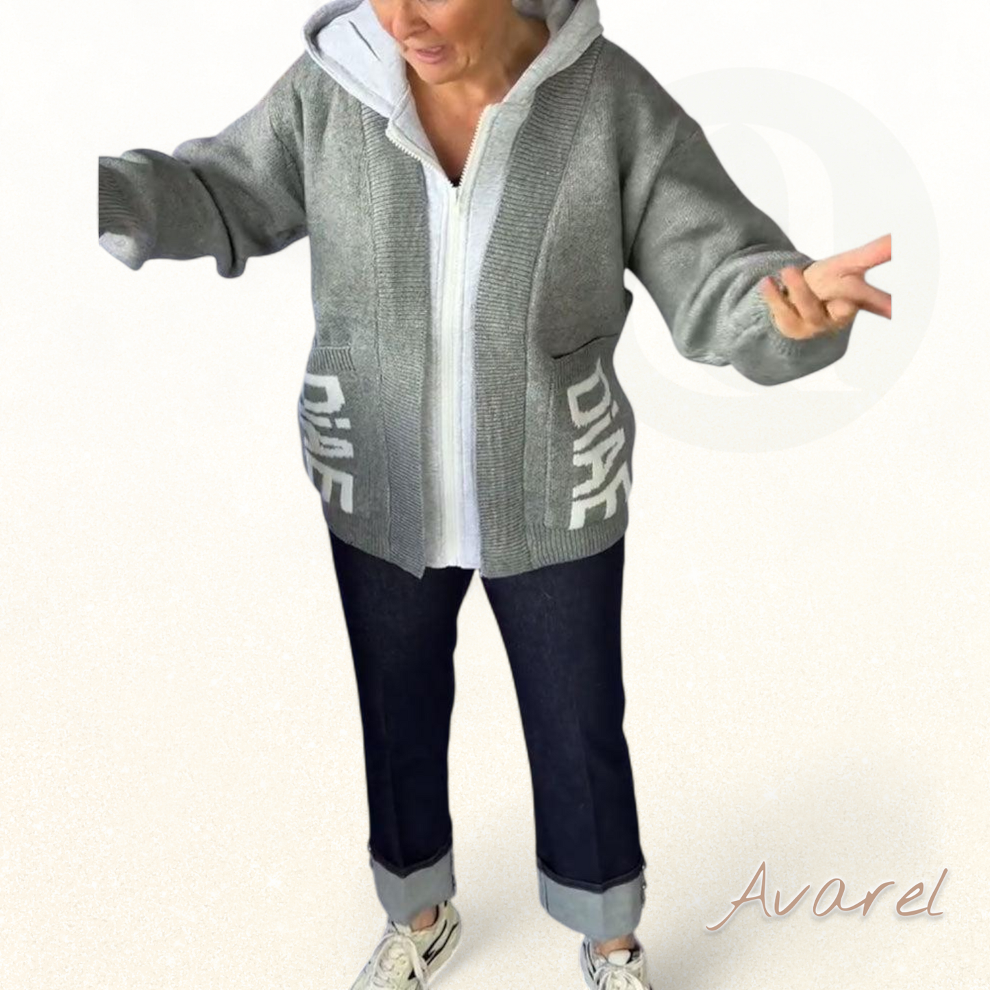 Stylische Langarm-Pullover-Mantel mit trendigem Buchstaben-Design