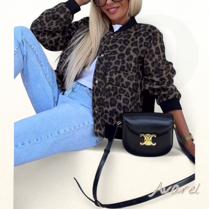 Stilvoll Leopardenmuster-Jacke mit praktische Druckknopf-Tasche