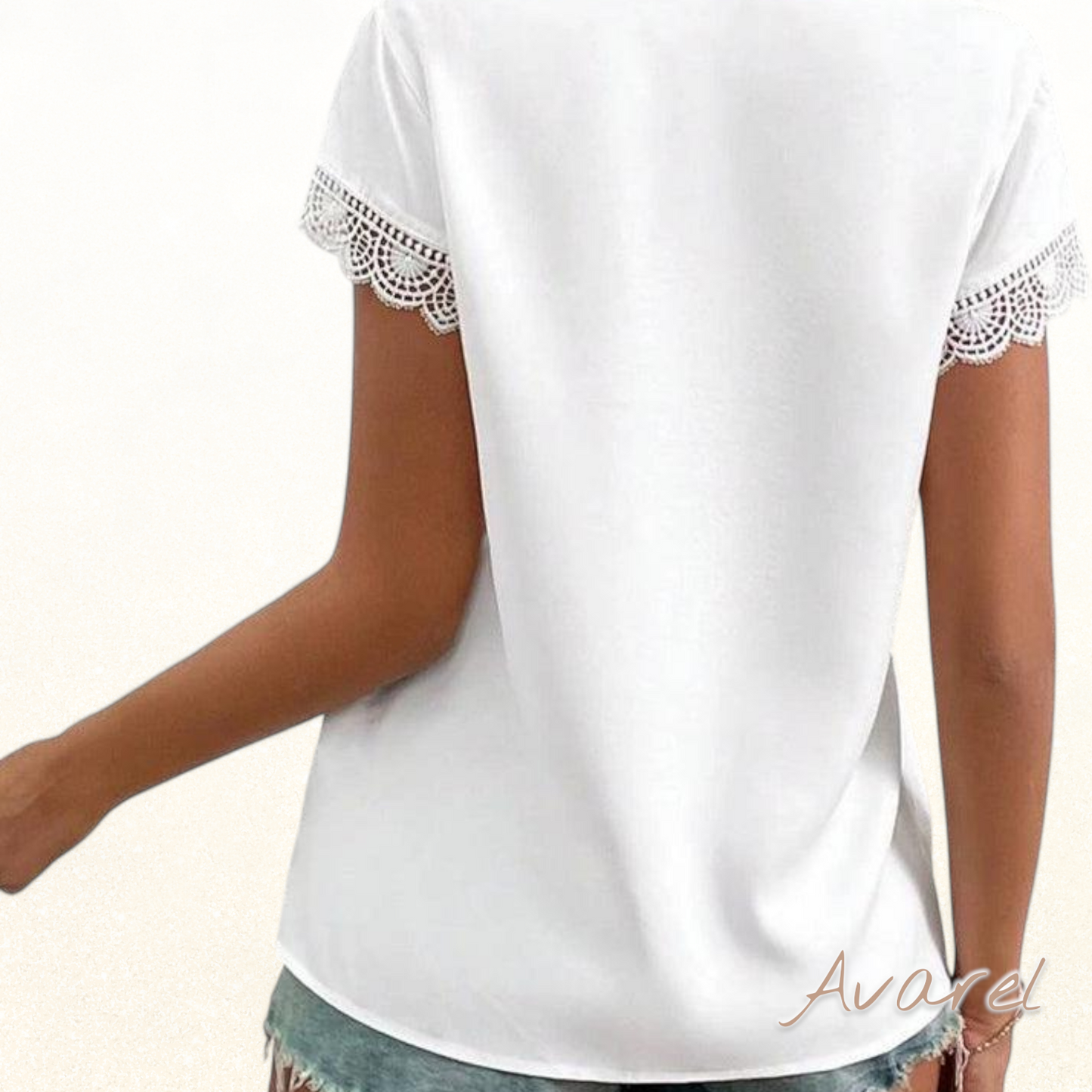 Stylischs einfarbigs T-Shirt mit elegante Spitzen-Detail