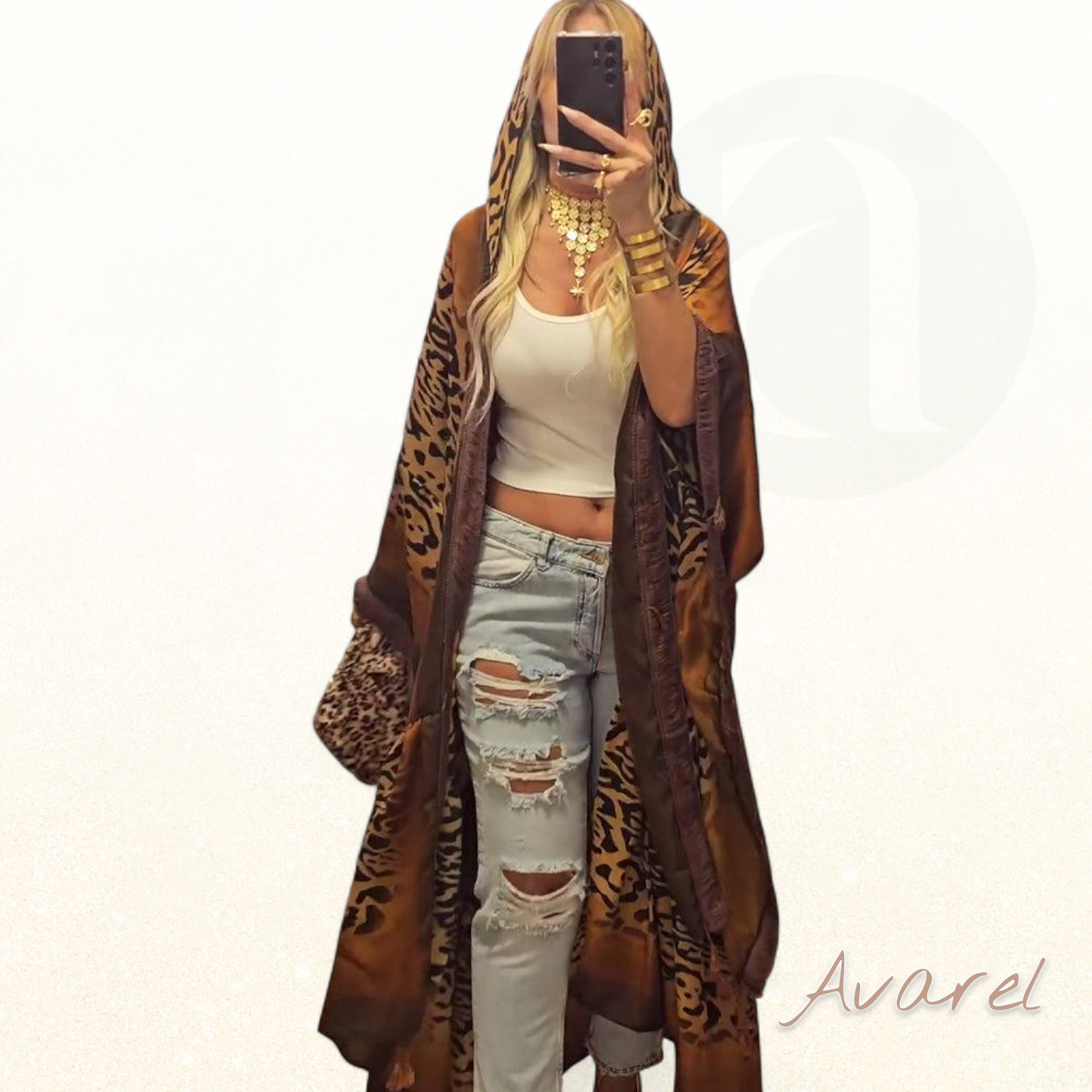 Elegante Mantel mit Batwing-Ärmeln und stilvollem Leopardenmuster