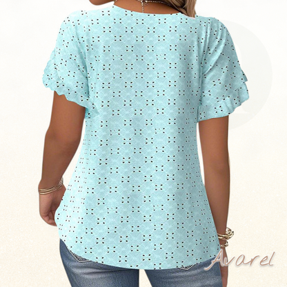 Stylisches Churzarms-Hoodie mit elegante Rüschen und Ausschnitt-Design