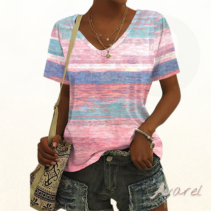 Vielseitigs bunt gestreifets V-Ausschnitt T-Shirt