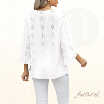 Stilvolls Oberteil mit Rautenkaromuster, elegante Hoaldetails und trendy Trompetenärmel