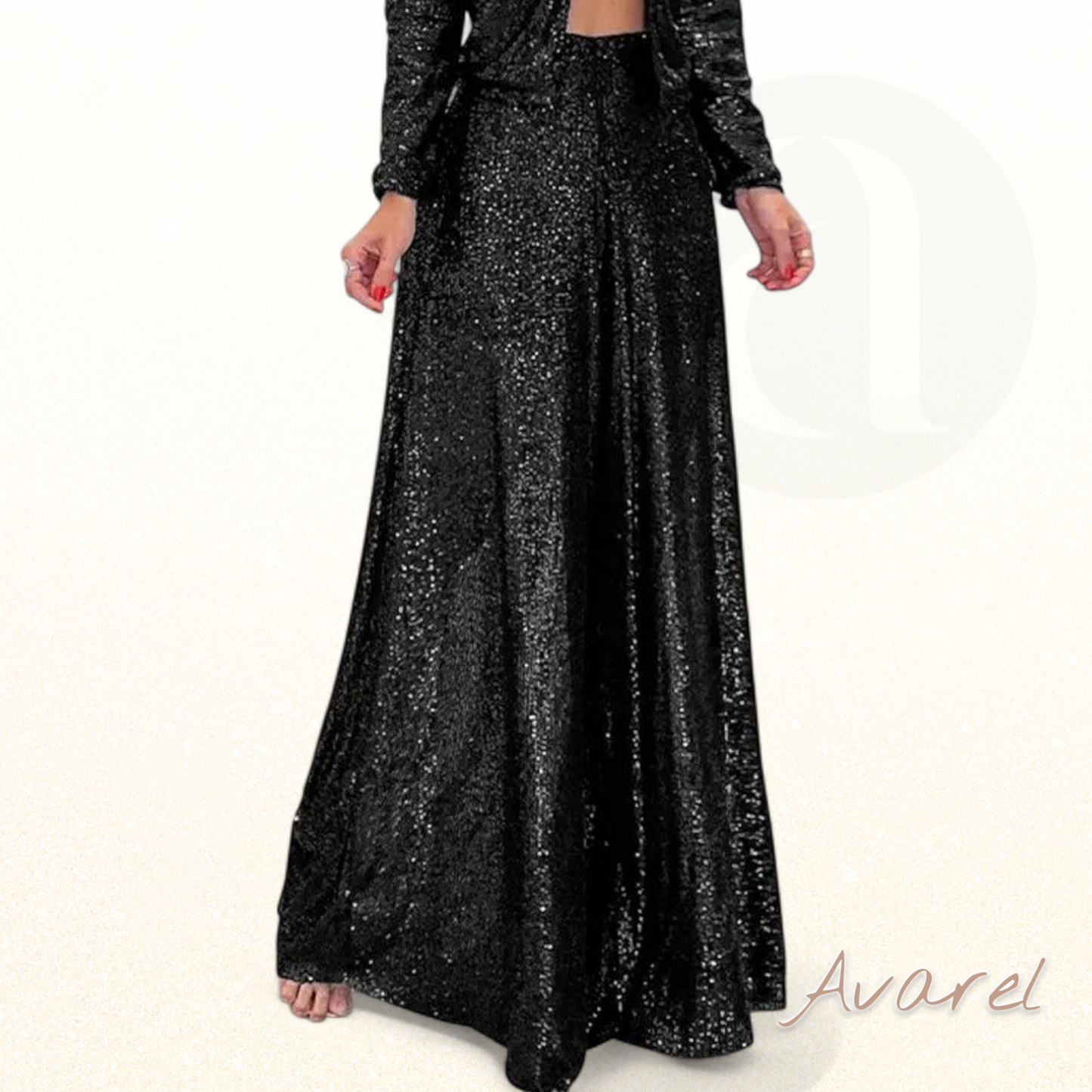 Eleganti hoch tailliert Hose mit funkelnde Pailletten und wiit Bein für e stilvolle Look