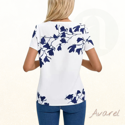 Locker Rundhals T-Shirt mit trendy unregelmässigem Druck