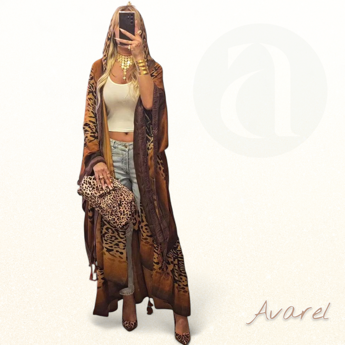 Elegante Mantel mit Batwing-Ärmeln und stilvollem Leopardenmuster