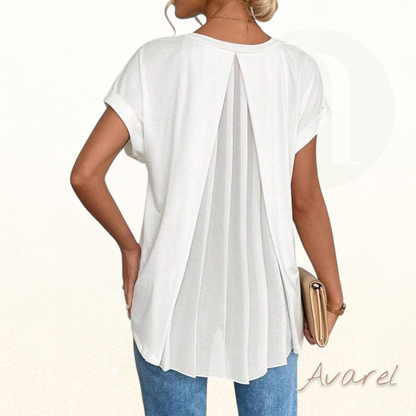 Einfärbigs Churzarm-T-Shirt mit modischem Patchwork-Design