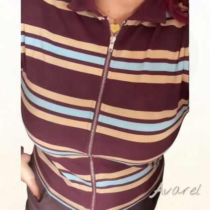 Stylisch doppelseitigi streifeti Jacke mit Reissverschluss