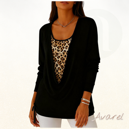 Stylisch Leopardenmuster T-Shirt mit fäärbe Zweiteilung und Schnür-Detail