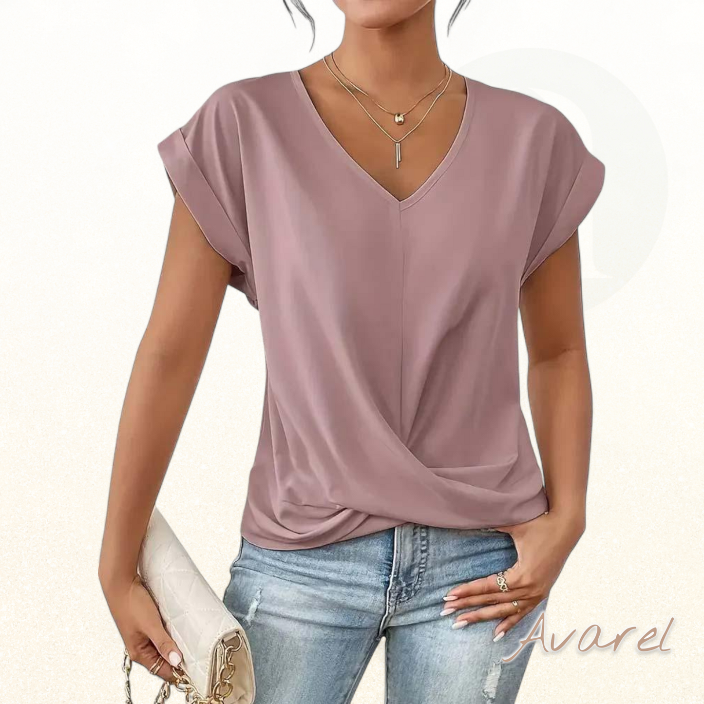 Elegants eifarbigs V-Ausschnitt T-Shirt mit churzem Arm