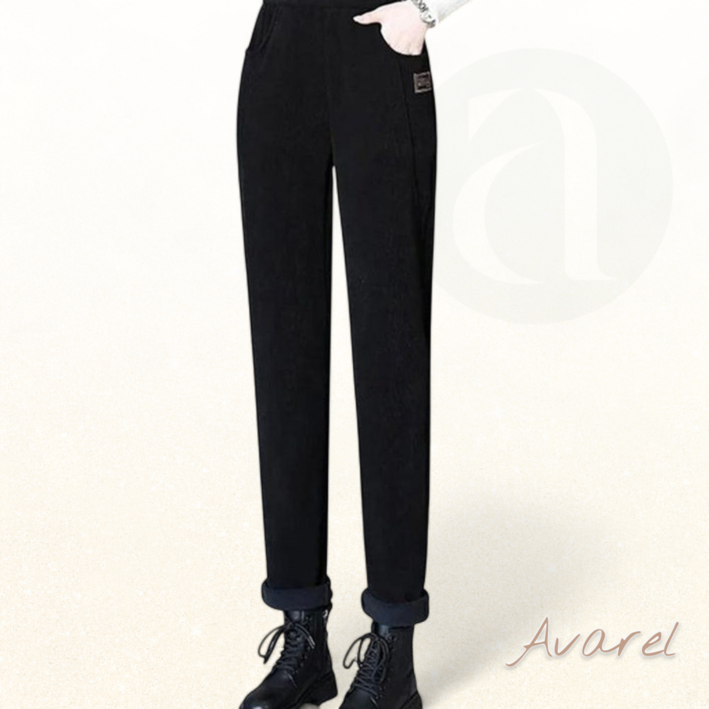 Luxuriösi Warm Hochtaillierte Hose mit Flauschigem Wollfutter