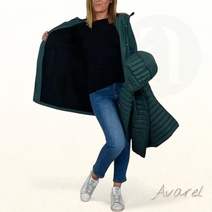 Stilvoller eifarbiger Mantel mit abnehmbarer Kapuze, Reißverschluss und Knopfverschlüsse