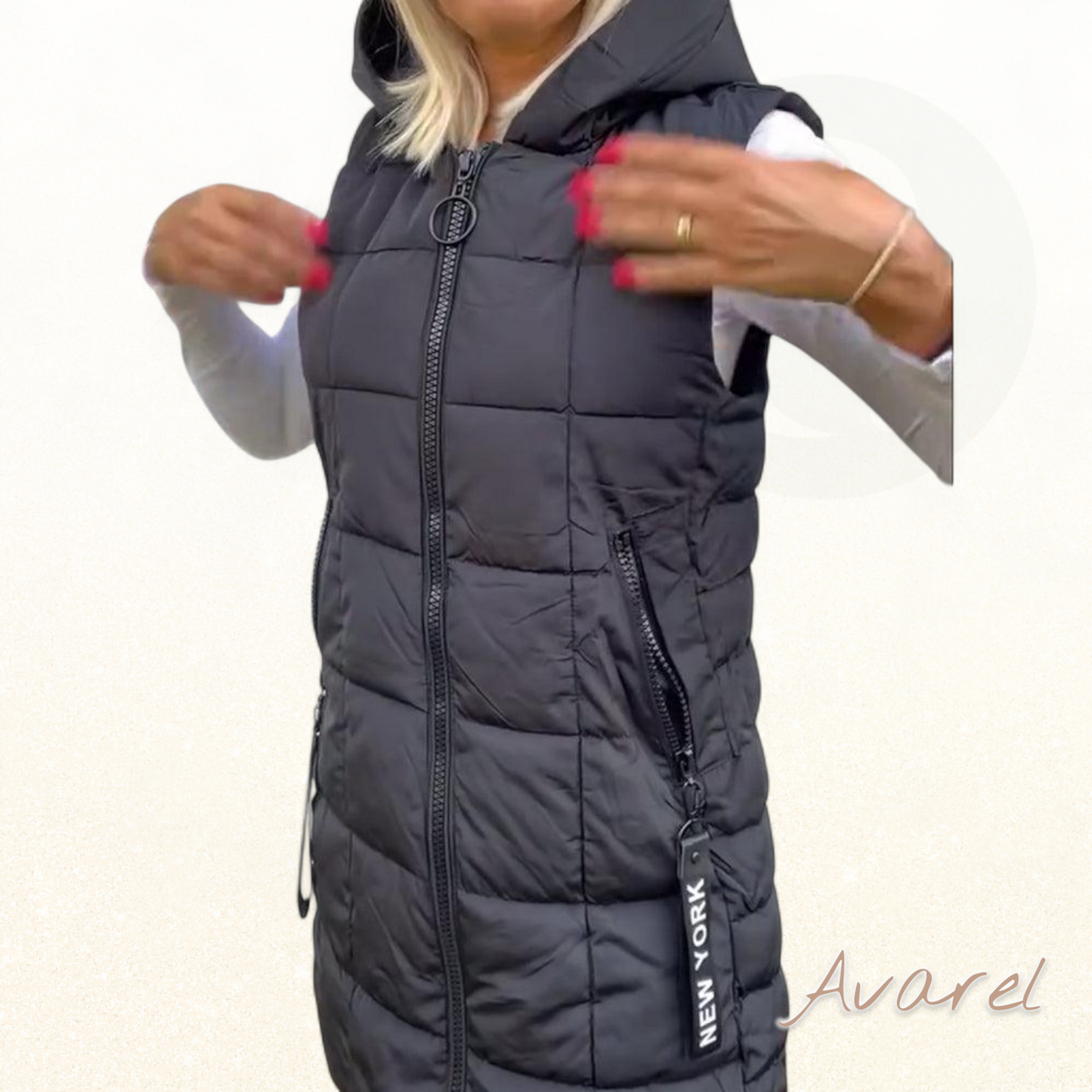 Stilvoller wattierter Ärmelloser Mantel mit praktischem Reissverschluss und Kapuzenfunktion