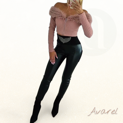 Hochwertige Strass-Hose mit hohe Taille im Bleistiftstil für e elegante Look