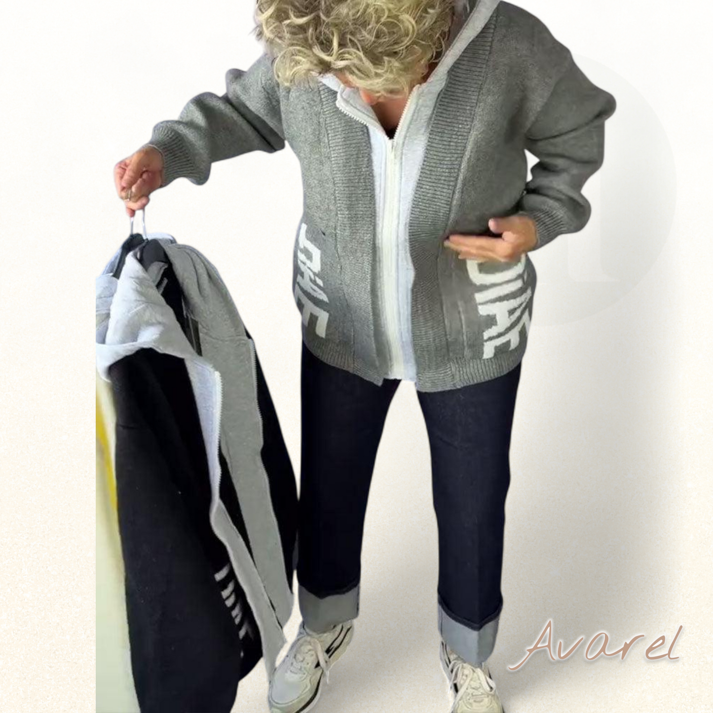 Stylische Langarm-Pullover-Mantel mit trendigem Buchstaben-Design