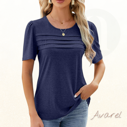 Stylisch-einfarbiges T-Shirt mit eleganter geraffter U-Ausschnitt