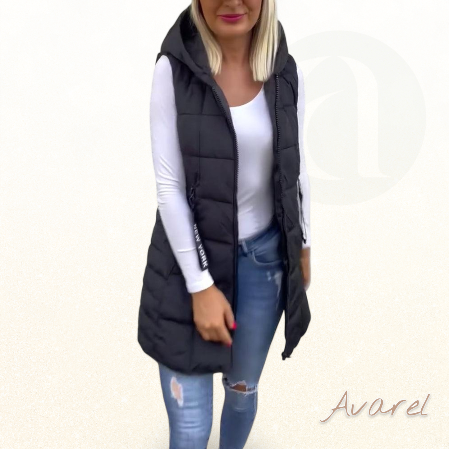 Stilvoller wattierter Ärmelloser Mantel mit praktischem Reissverschluss und Kapuzenfunktion