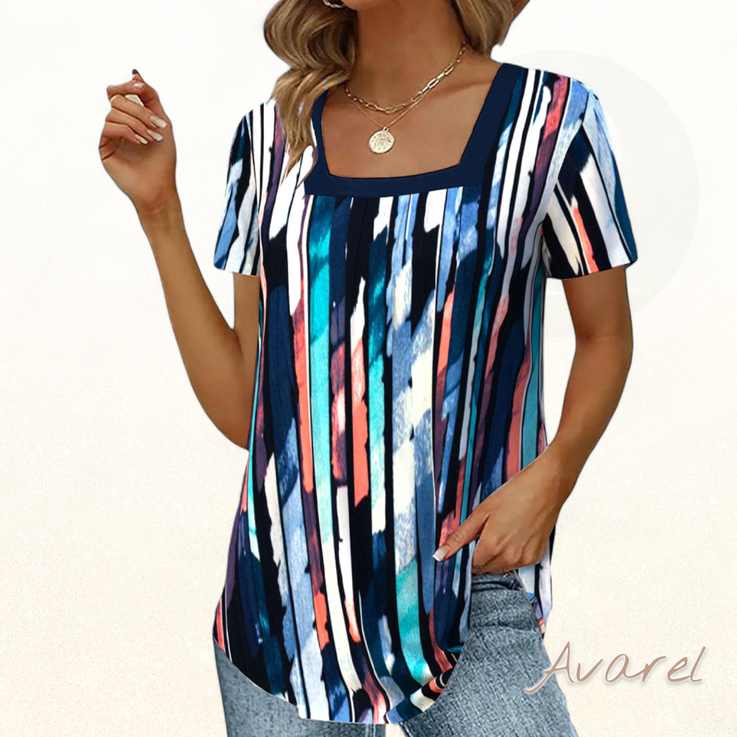 Stylischs Churzarm-T-Shirt mit weitem Chraugen und trendy Druck