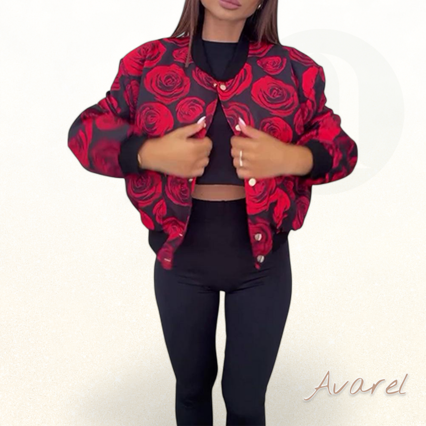 Stilvoll Knopf-Jacke mit bezauberndem Röslemuster für en trendy Look