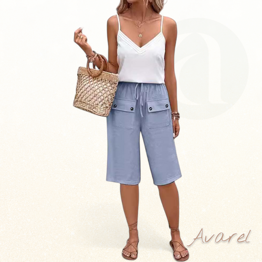 Bequemi, stilvolle einfarbigi halblange Hose mit praktsiche Tasche