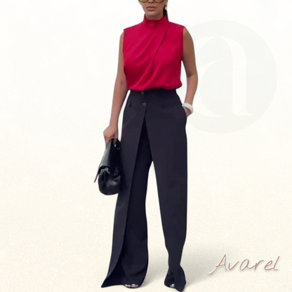 Asymmetrisch geschichtete Hose mit weitem Bein für modische Bequemlichkeit