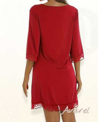 Elegantes V-Ausschnitt Kleid mit verführerischem Spitzen-Einsatz für stilvolle Auftritte