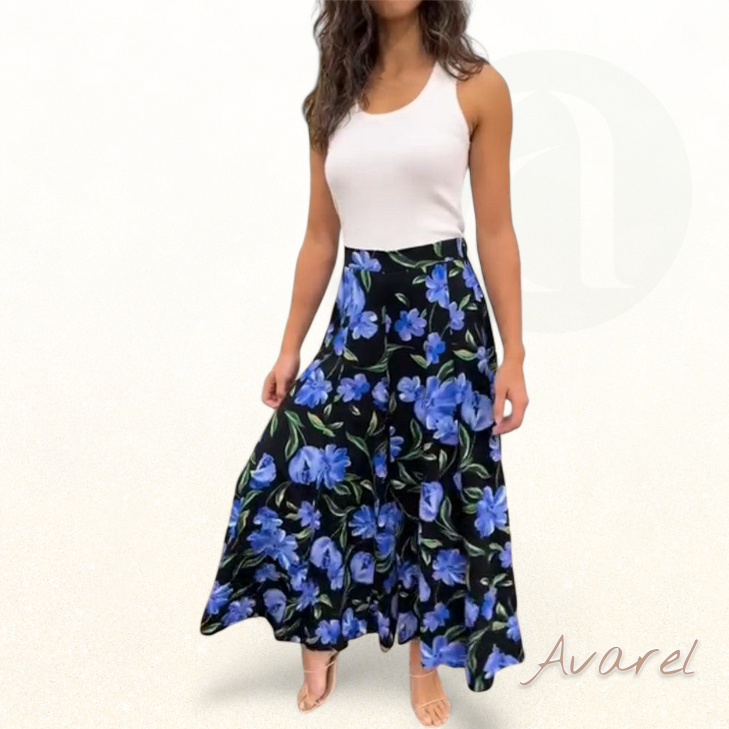 Eleganti weite Hose mit hohe Bund und hübsche Blume-Muster