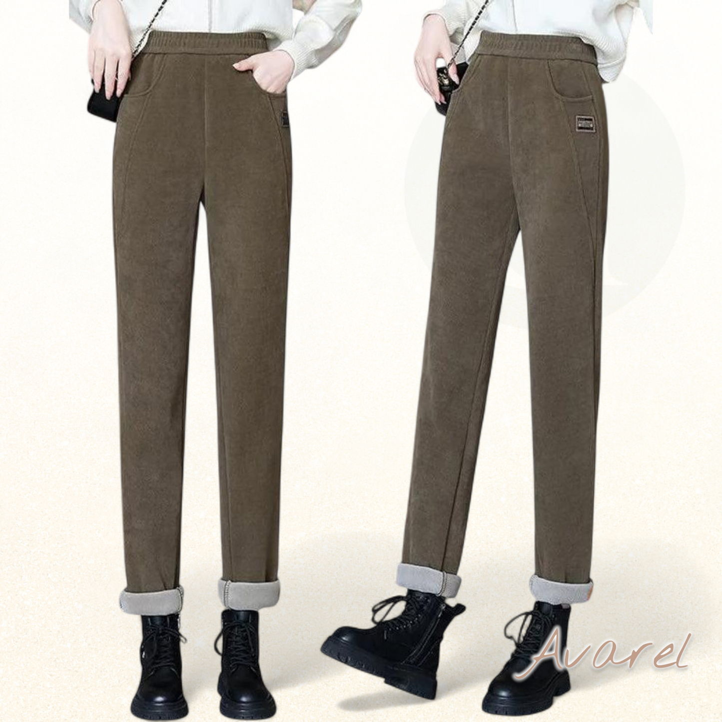 Luxuriösi Warm Hochtaillierte Hose mit Flauschigem Wollfutter