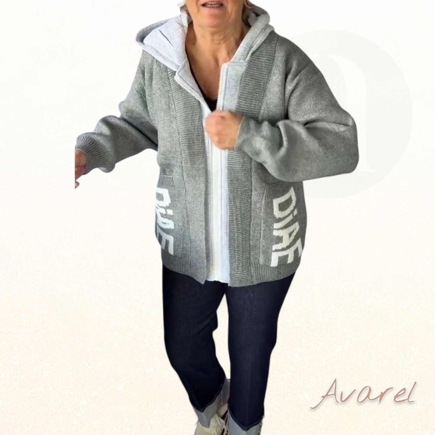 Stylische Langarm-Pullover-Mantel mit trendigem Buchstaben-Design