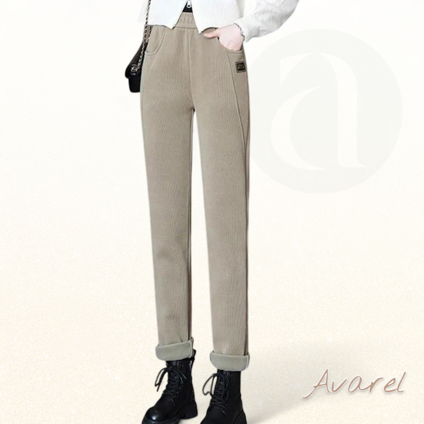 Luxuriösi Warm Hochtaillierte Hose mit Flauschigem Wollfutter