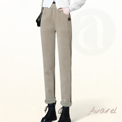 Luxuriösi Warm Hochtaillierte Hose mit Flauschigem Wollfutter