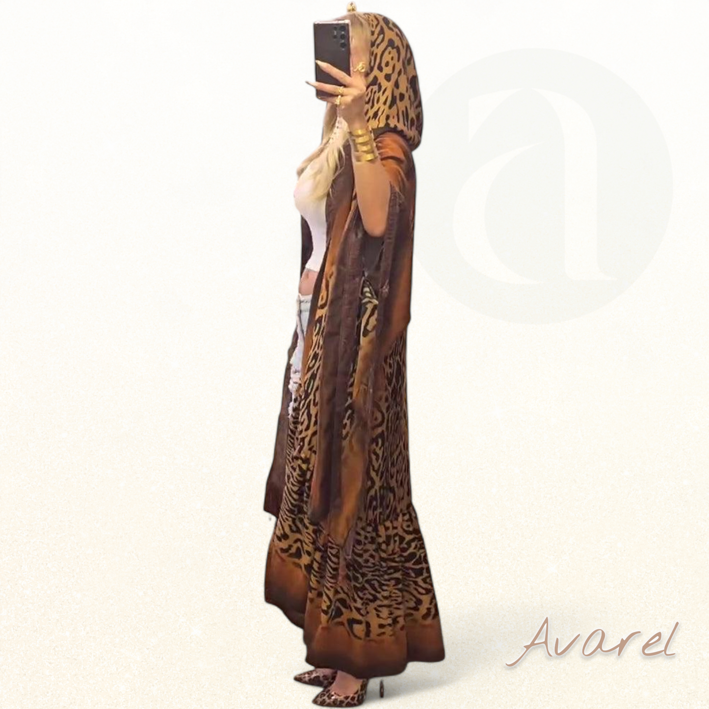 Elegante Mantel mit Batwing-Ärmeln und stilvollem Leopardenmuster