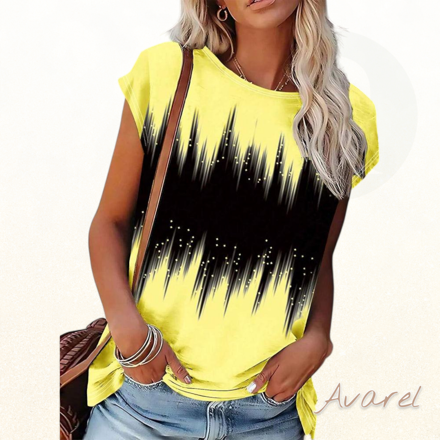 Stylisch T-Shirt mit Rundhalsausschnitt, Farbverlauf und Kontrast-Design