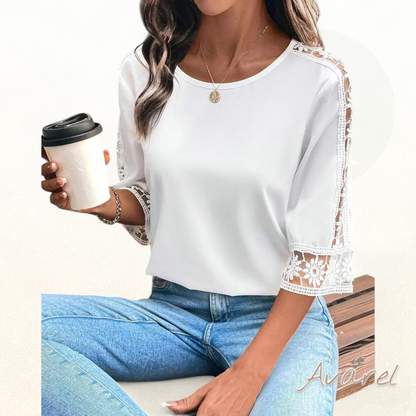 T-Shirt Einfarbig mit Loch-Haken Patchwork – Stilvoll und vielseitig